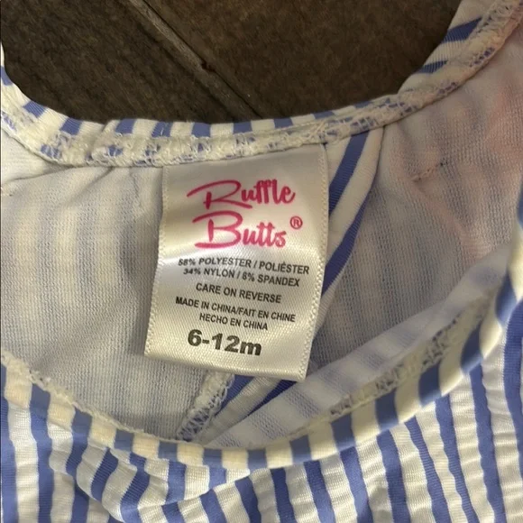 Seersucker Blue and White Stripe Ruffle Butts Bikini - Picture 3 of 4